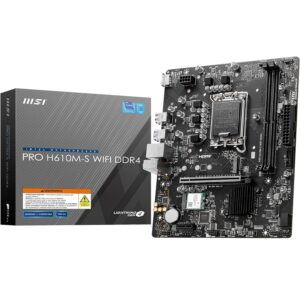MSI PRO H610M-S WiFi DDR4 Motherboard, Micro-ATX - Supports Intel Core 14th, 13th and 12th Gen Processors, LGA 1700 - DDR4 Memory Boost 3200MHz/MAX, PCIe 4.0 x16 Slot, M.2 Gen3 Slot, BT 5.3