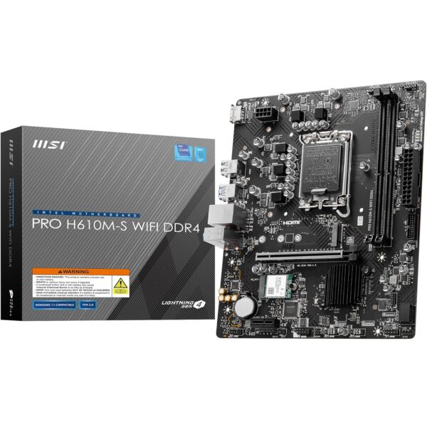 MSI PRO H610M-S WiFi DDR4 Motherboard, Micro-ATX - Supports Intel Core 14th, 13th and 12th Gen Processors, LGA 1700 - DDR4 Memory Boost 3200MHz/MAX, PCIe 4.0 x16 Slot, M.2 Gen3 Slot, BT 5.3